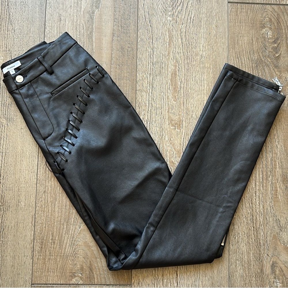 MIAOU Black Hannah Jewett Edition Jet Faux Vegan Leather Lace-up Pants Ssense